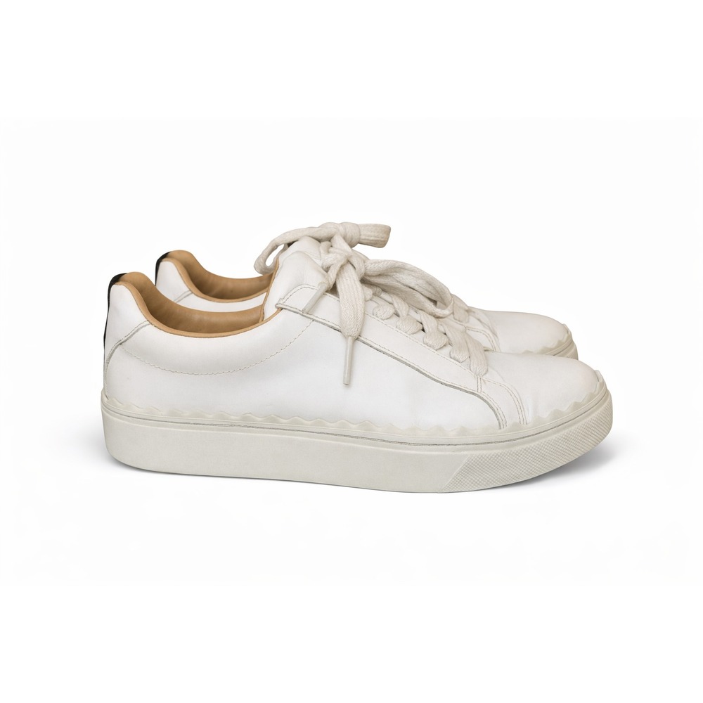 Chloe Lauren Scallop Leather Sneakers White Women 7.5‎ 8